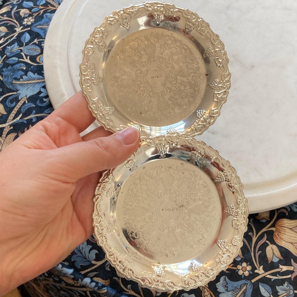 Vintage “Mine & Yours” Ornate Grape & Vine Scalloped Coasters